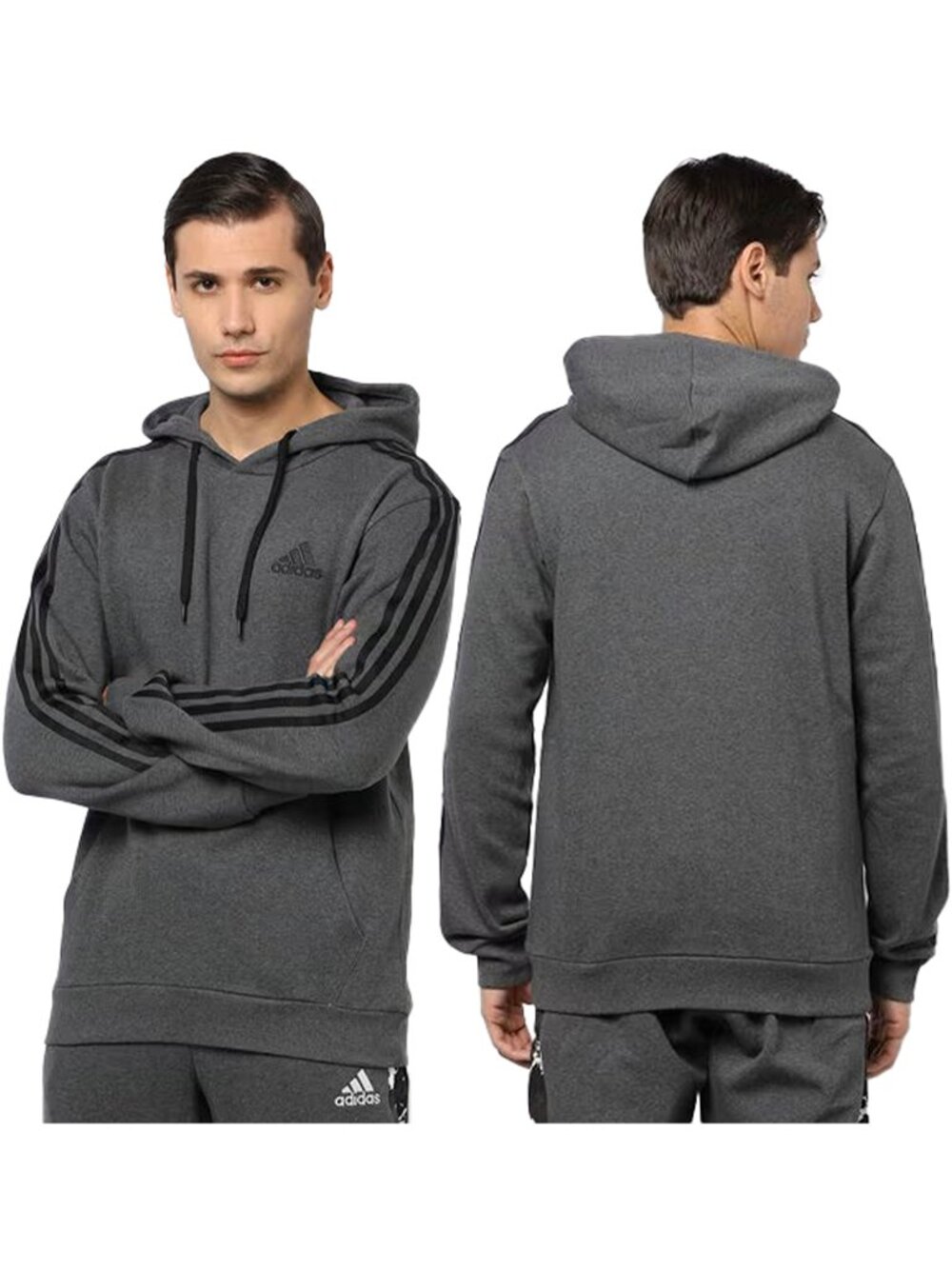 Adidas Essentials Hoodie Mens Size XL Gray Black Pullover Sweatshirt